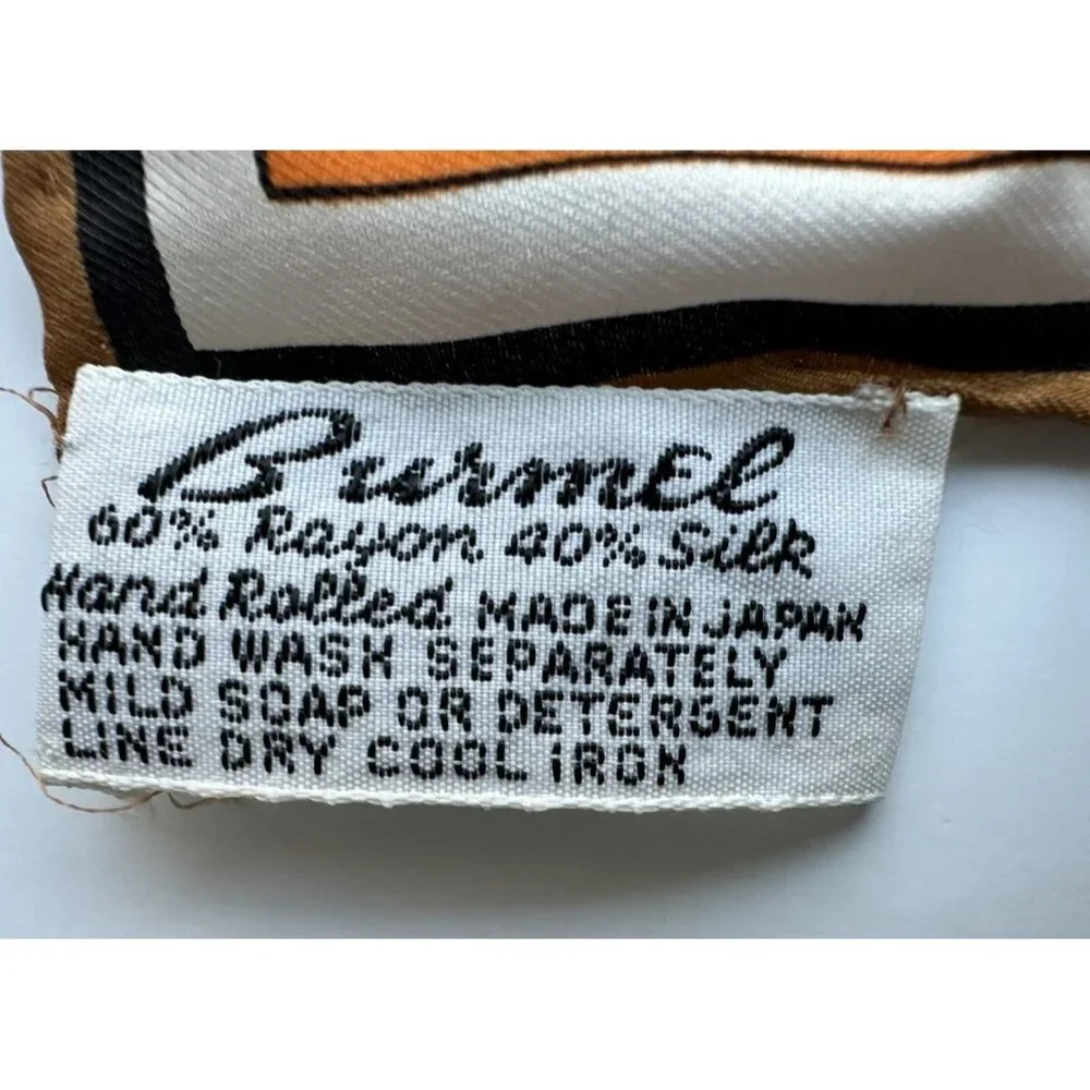 BURMEL Leopard Animal Print Silk Rayon‎ Blend Scarf Brown Orange 60s 70s Vintage